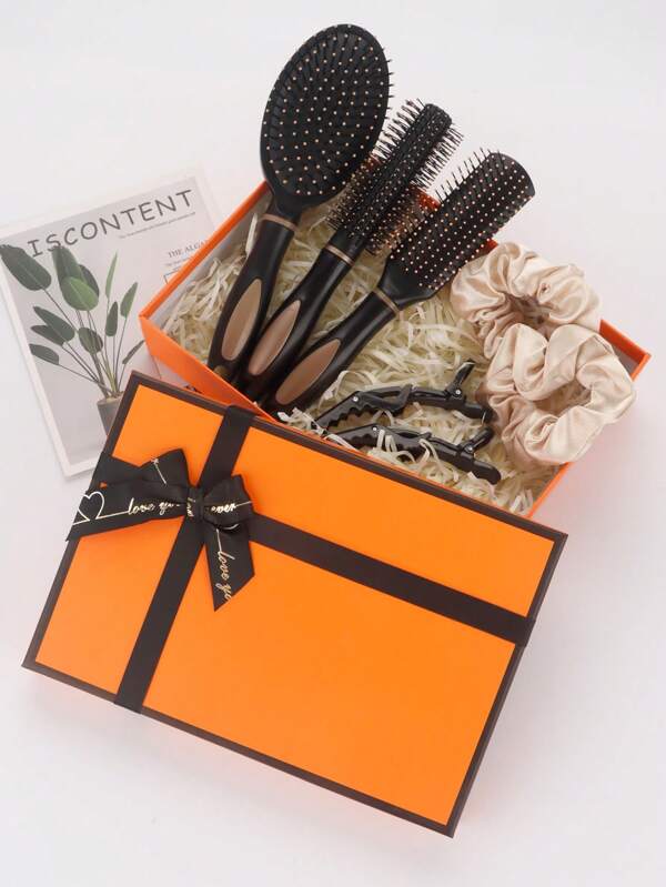 7pcs/Set Hair Styling Brush Set Including Cushion Brush, Air Bag Massage Brush, Detangling Brush, Round Barrel Brush, Hair Clips For Men & Women, Gift Box Included