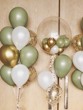 20 piezas Globos de un tono verde salvia mate, globos de color blanco perla y oro, decoración para fiesta de bienvenida de bebé, cumpleaños, Navidad y talla grande