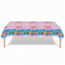 1 Pc New Blue Pink Woof Team Disposable Tablecloth Decoration Children's Cartoon Theme Party Blue Pink Splicing Color Dog Patrol Team Birthday Party Flag Pulling Balloon Insertion Party Decoration Supplies - Multicolor - View 2
