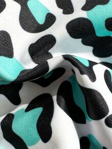 女式露背豹纹拼接比基尼上衣和下装休闲套装夏季 - 藍白色 - 查看 8