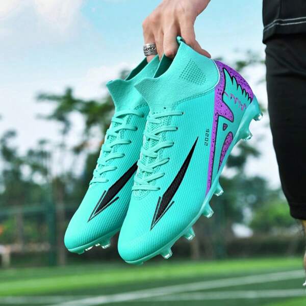 1 Par de Zapatos de Fútbol/Fútbol de Estilo Deportivo Antideslizantes y Duraderos, Diseño de Tacos AG, Parte Superior de PU, Coloridos, Suela de Goma, Zapatos de Partido Profesionales Adecuados para Campos Fangosos y de Césped Corto