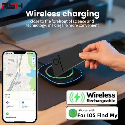 RSH For IPhone Tags Air, Ultra-Thin Smart Card Tracker, Works For IPhone Find My , Supporting Wireless Charging, Built-In High-Performance Lithium Battery, Up To 8 Months Of Use Time, 5V Fast Charging, Smart Tag Accurate Positioning&Privacy Protection, Suitable For Bag, Luggage.