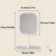 1pc Multi-Function LED Makeup Mirror, Rotating Mirror Face, With Storage Box To Hold Lipsticks & Cosmetics, 3-Color Light, Long Press To Adjust Brightness, LED Vanity Mirror, Mirror Light