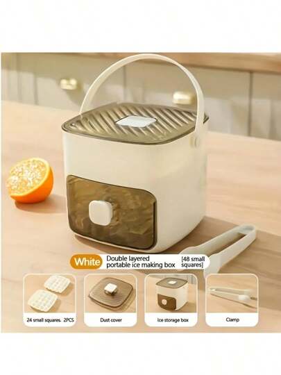 Large-Capacity Double-Layer 48-Compartment Ice Tray, Made Of  Plastic With Built-In Storage Bin, Perfect For Home, Office, And Outdoor Use. Essential Kitchen Appliance And  Ice Bucket With Easy-To-Clean Material