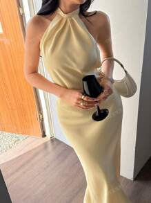 DEEKA New Fashion Minimalist Sexy Backless Satin Dress, Evening Gown