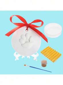 Pet Paw Print & Handprint Clay Kit - Complete DIY Keepsake Set With Bracket, Golden Paint, Brush, Mold Box, Letter Mold & Ribbon For Cat And Dog Owners - Multicolor - View 9