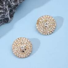 1 Pair Fashionable New Round Crystal Earrings For Women, Versatile For Daily Casual Wear