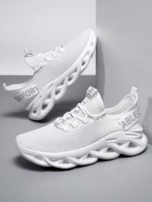 ​Men's White Mesh Slip-Resistant Sneakers - Wave Sole All-Day Comfort, Verified Walking Shoes For Men​ - trắng - Xem 3