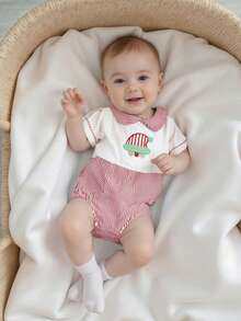 Baby Christmas Romper Long Sleeve Doll Collar Santa Embroidery Bodysuit Newborn Playsuit - Red - View 5