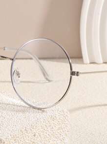 1pc Vintage Round Clear Lens Glasses Unisex - Silver - View 3