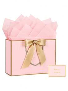 10pcs/20pcs/ Pink Gift Bags With Carrying Handle, 11 Inch Medium Gift Bags, Suitable For Birthday Party, Girlfriends Party Gift Wrapping Or Wedding Gender Reveal Valentine's Day Use.