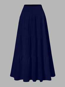 Chân váy xếp ly màu trơn đa năng dành cho nữ, thích hợp cho mùa xuân. - Màu xanh hải quân - Xem 3