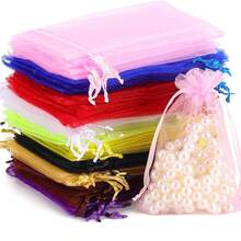 20/50pcs/Set Transparent Organza Bags With Drawstring, Small Organza Gift Bags For Fruit Bagging, Anti-Insect & Anti-Bird Mesh Bags, Jewelry & Gift Bags, Party & Wedding Favor Bags, Mini Candy Bags, Assorted Colors