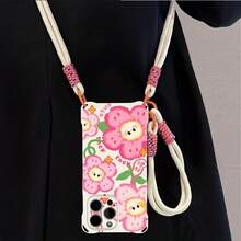 Funda para teléfono (1 unidad): Funda con estampado de flores rosas compatible con phone 16/16 Pro/16 Plus/16 Pro/15/14/13/12. Diseño con cordón en las cuatro esquinas y TPU suave de alta calidad. - Blanco marfil - Ver 1