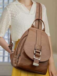 2026 Multifunctional Women Leather Backpacks Casual Backpack For Teenager Girls School Chest Bag Travel Bagpack Ladies Sac Back Pack - Brown - View 10