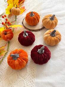 6PCS Autumn Artificial Velvet Pumpkin Flocking Foam Pumpkin For Family Farmhouse Halloween Harvest Day Thanksgiving Day Seasonal Festival Decoration Home Decor Halloween Decor Fall Decor Room Decor Autumn Decor