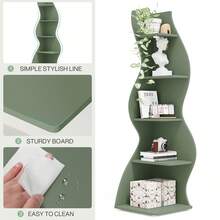 Tribesigns Corner Shelf, Rustic 5-Tier Wall Corner Bookshelf, Stylish Corner Small Bookcase Storage Rack Plant Stand With Unique Shape For Living Room, Home Office - Green - View 3