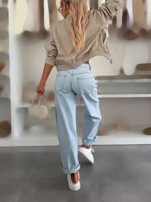 Áo khoác cardigan nữ thời trang thu đông phổ biến, vải nhung kẻ màu trơn, cài nút thường ngày - Màu be - Xem 2