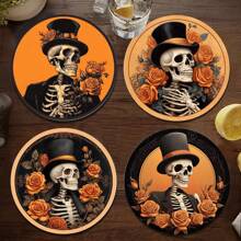 1 Set /4 Pieces /6 Pieces: Halloween Skull Pattern Diatom Mud Coasters, Floral Coffee Coasters, Multi-Occasion Decorations For Home And Restaurant, Daily Gifts, Table Decorations, Daily Decorations, Theme Party Decorations - Multicolor - View 6
