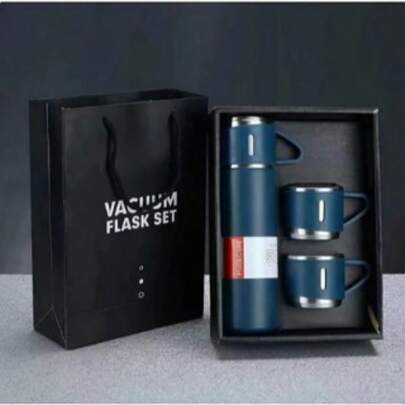 Garrafa Térmica Vacuum 500ml Aço Inox Kit 3 Xícaras Varias Cores
