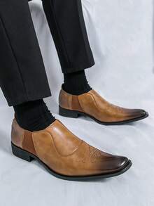 男士尖头格子不对称设计礼服靴，高端时尚切尔西婚鞋，棕色 - 棕色 - 查看 4