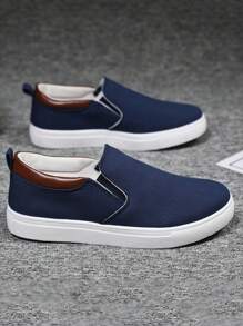 Men's Navy Blue Canvas Shoes, Casual Sneakers For Students