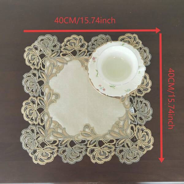 1PC Polyester Yellow Barkcloth Fabric Two-Color Lace Water-Soluble Lace Autumn Flower For Home Dining Table Wall Cabinet Nightstand Dresser Living Room Table Decoration Holiday Family Picnic Party Wedding Gift