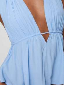 Women's Tops Solid Color Bow Polyester Backless Knotted Ruffle Lace-Up Beach Evening Date Wedding Home Formal Dinner Street Photo Spring Summer Party - Blue - View 6