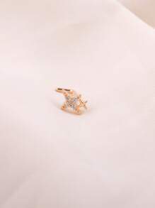1 pieza Arete de nariz en forma de L de moda con diseño de estrella de CZ brillante y elegante para mujeres, anillos de nariz para perforación de nariz de 20 Gauge, color plateado y dorado