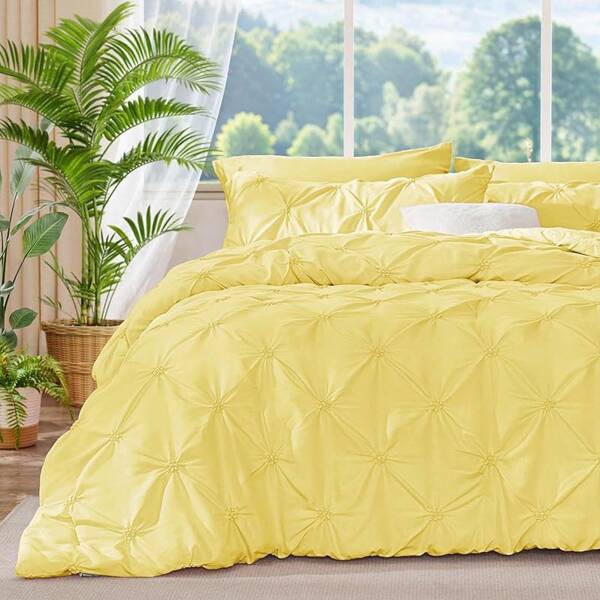 Pink Comforter Set - 3 Pieces Boho Pintuck Bedding Comforter Sets, Lightweight Soft & Warm Bed Comforter With 2 Pillowcases All Season