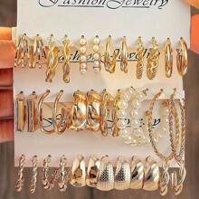 48pcs/36pcs Geometric Hollow Flower Metal Earring Set, Minimalist Style Versatile Earrings, Ins Style