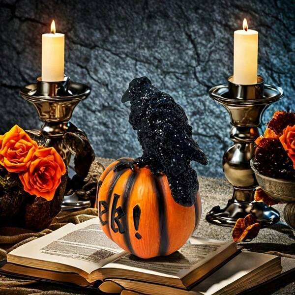 Neue Halloween Party Krähe Kürbis Tier Skulpturen, Harz Handwerke, Geisterfest Dekorationsprops und Ornamente, Halloween Tischdekorationen, Geisterfest Wohnzimmer Büro Schlafzimmer Eckdekofiguren