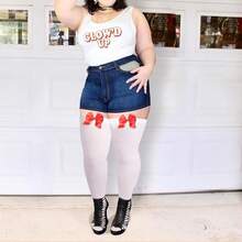 Women Plus Size Bow Thigh Highs Stockings Opaque Over The Knee Socks For Valentine's Day Dress Daily Favors - Trắng & Đen & Đỏ - Xem 5