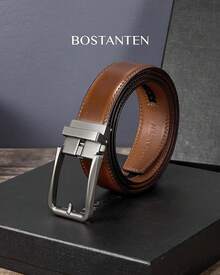 BOSTANTEN Belt Men Leather Reversible Belts Men 1 3/8 Casual Dress Pants, Two-In-One Belt - 007-深棕色 - 查看 5