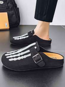 Men's Slippers 2025 New Summer Slip-On Open Toe Slippers, Men's Backless Adjustable Strap Faux Leather Slides, Premium Suede Leather Wood Look Sandals, Classic Casual Outdoor Streetwear Fashion Clogs Men's Beach Sports