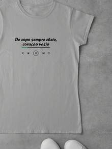 Blusa Feminina Babylook Estampada Música Sertanejo Henrique e Juliano De Copo Sempre Cheio O coração Vazio 100% Algodão - Cinza - Visão 2