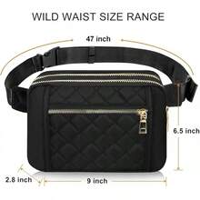 Cute Large Fanny Packs Women And Men, Body Nylon Waist Bag,, Fashionable Fanny Pack Exercise, Travel, Gym, Workout, Running, Hiking, Quilted - Black - View 4