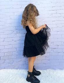 2025Toddler Girls Tulle Dress Rainbow Tutu Birthday Princess Dresses Formal Photo Shoot Outfit Summer Clothes 2-6T'Sprout Style' - 黑色 - 查看 3