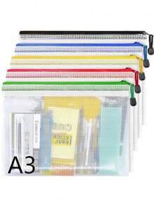 1 A3 Document Bag - Plastic Mesh Zipper File Folder, A3 Plastic Document Storage Bag With Zipper, Suitable For Office And School Use,School Supplies,Back To School - Multicolor - View 7