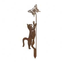 1 pieza Estaca de metal oxidado con forma de gato para el jardín, decoración de gato de metal envejecido para exteriores, ornamento para el patio o el césped para amantes de los gatos