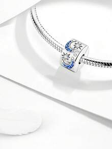 1pc Moon & Star Beaded Charm, Suitable For Women's Bracelet, Bangle DIY Jewelry Making And Daily Accessory Decoration - Silver - View 7