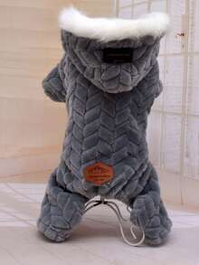 宠物服装，狗狗服饰，猫咪四足动物服装，英伦风四足动物双层抓绒服装，小动物服装，狗狗运动服，动物服装，流行欧美新款秋冬休闲牵引带帽宠物服装 - 黃色 - 查看 5