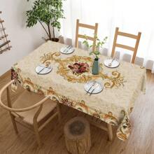 Juego de 1 pieza/5 piezas/7 piezas de mantel y funda para silla, (el de 5 piezas incluye 4 fundas para silla y 1 mantel), (el de 7 piezas incluye 6 fundas para silla y 1 mantel), Serie de patrones de rosa bohemia elegante, ambiente festivo para reuniones familiares, mantel rectangular adecuado para mesas cuadradas, fundas elásticas para sillas para comedor en interiores del hogar