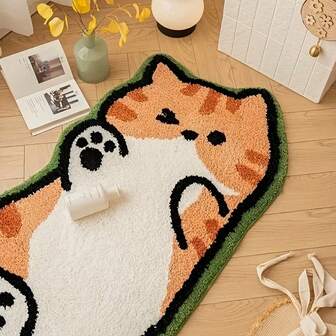 1 件装可爱猫咪造型地毯 - 柔软舒适的仿羊毛涤纶材质，易于清洁和清洗，防滑底背，适合装饰客厅、卧室、浴室或办公室，仅限室内使用，卧室装饰 | 俏皮猫咪设计 | 可机洗地毯，猫咪浴室厨房装饰厨房地毯