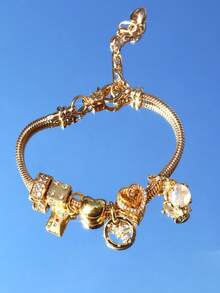 1pc Zodiac Charm Bracelet, 1pc Fashion Metal Crystal Ball Bracelet, 1pc Vintage Heart Bracelet, 1pc Gold Envelope DIY Bracelet - Gold - View 2