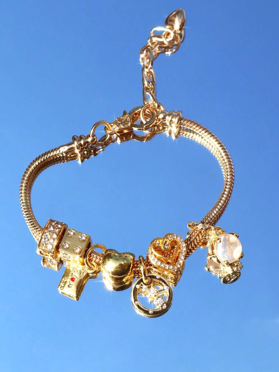 1pc Zodiac Charm Bracelet, 1pc Fashion Metal Crystal Ball Bracelet, 1pc Vintage Heart Bracelet, 1pc Gold Envelope DIY Bracelet