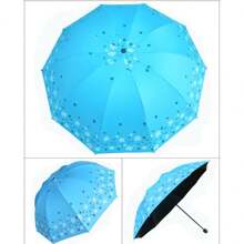1pc Random Retro Floral 10 Ribs Reinforced Large Umbrella, Black Coating Rain/Sun Protection Parasol Summer Cooling,Beach,Travel