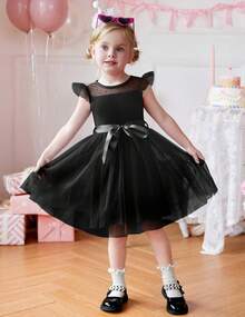 Toddler Girls Tutu Dress Summer Contrast Mesh Party Dresses Cute Princess Tulle Sundress With Belt 2-8Y - 紫色的花 - 查看 10