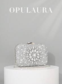 Geantă de mână mini cu strasuri strălucitoare OpulAura pentru femei, de lux, cu lanț detașabil, pentru seară, nuntă sau ocazie formală