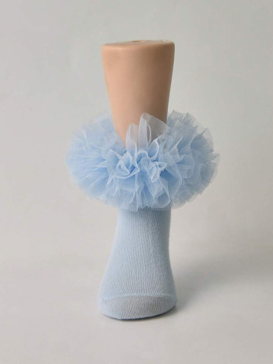 1 Pair Girls' Lace Ruffle Socks Fluffy Ruffle Baby Infant Princess Socks - Blue - View 1